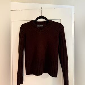Vintage Zara Chocolate Brown V-Neck Ribbed Knit Sweater